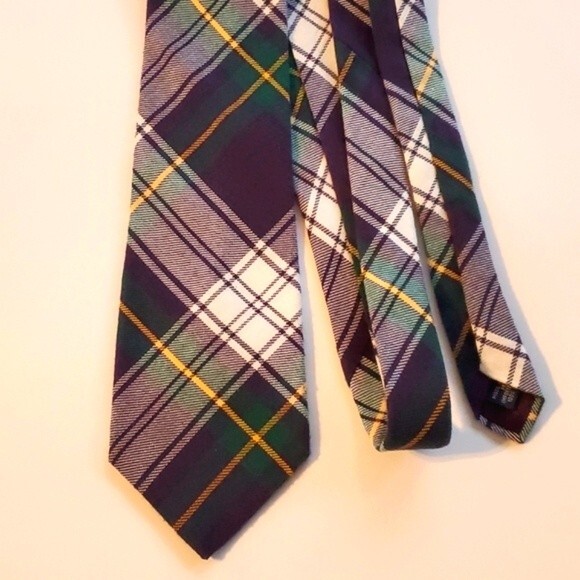 GAP CLASSIC TIE GREEN BLUE WHITE PLAID COTTON FESTIVE TIE HOLIDAY TARTAN FLANNEL - Picture 2 of 5